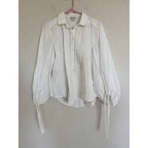 Sundance Pleated Peasant Sleeve Tie Ruffle White Victorian Blouse Size Small